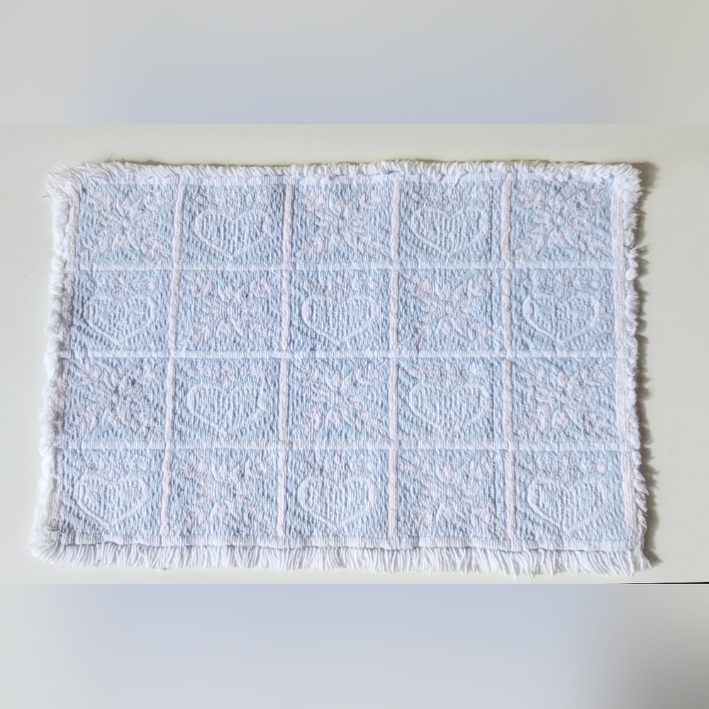 Set of 4 Placemats Blue White and Light Pink Hearts Cloth Vintage Placemats